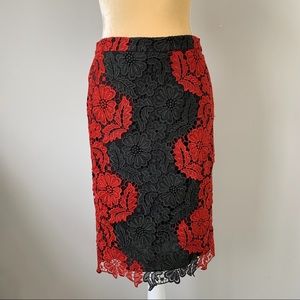 Alice+Olivia Farrel mid-length lace pencil skirt